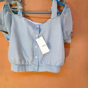 Nwt Crop Top Blue And White Stripes Size Large